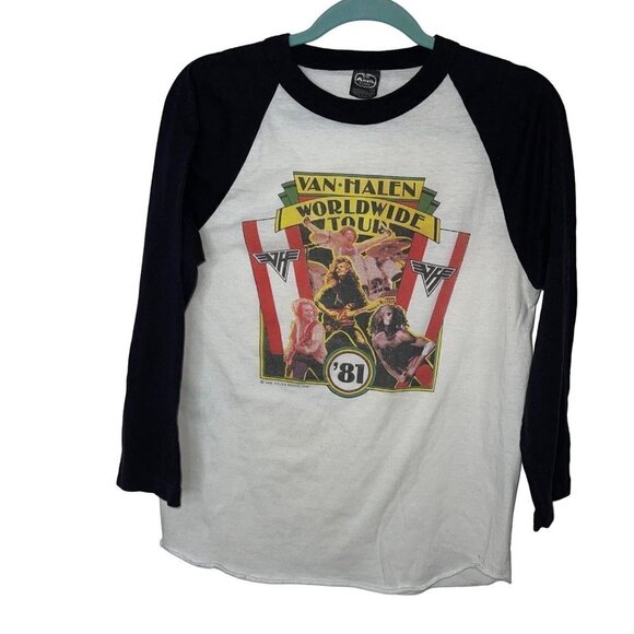 Van Halen 1981 World Tour Rock Concert T Shirt Size Large Vintage Raglan Sleeve - Picture 13 of 13
